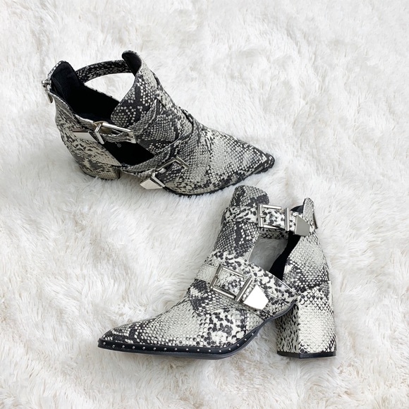 Stone Black Snakeskin Double Buckle Booties - Picture 5 of 8
